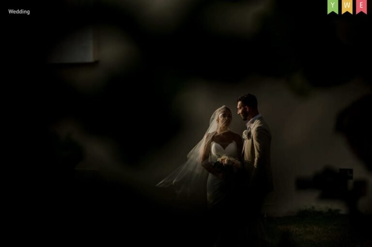 Bride and groom in a beam of light, MyWed Best of the Year